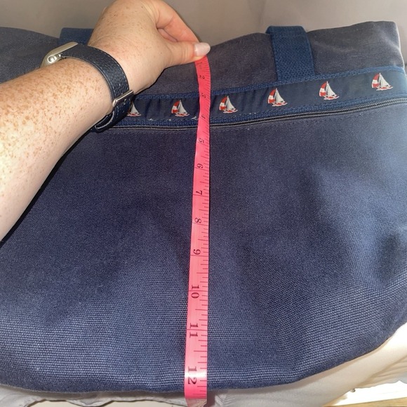 Bags & Sew On Canvas Tote Bag Purse Beach Pool Bag Navy Blue Red White Sailboats - Picture 16 of 16